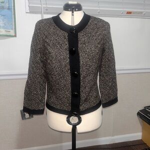 Ann Merino Black and Gray Merino Wool Cardigan